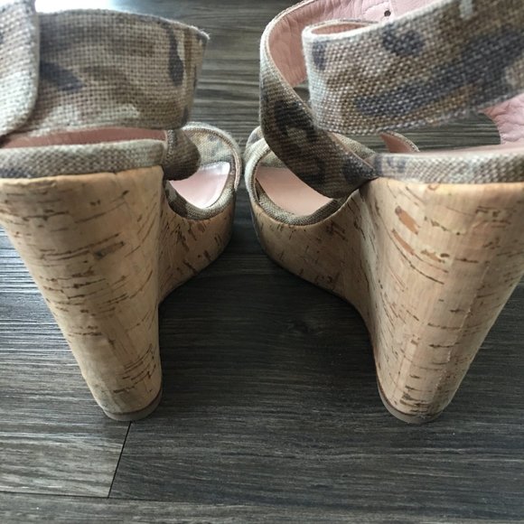 Stuart Weitzman Xray Linen Cork Wedge, Tan Camo - Picture 6 of 10